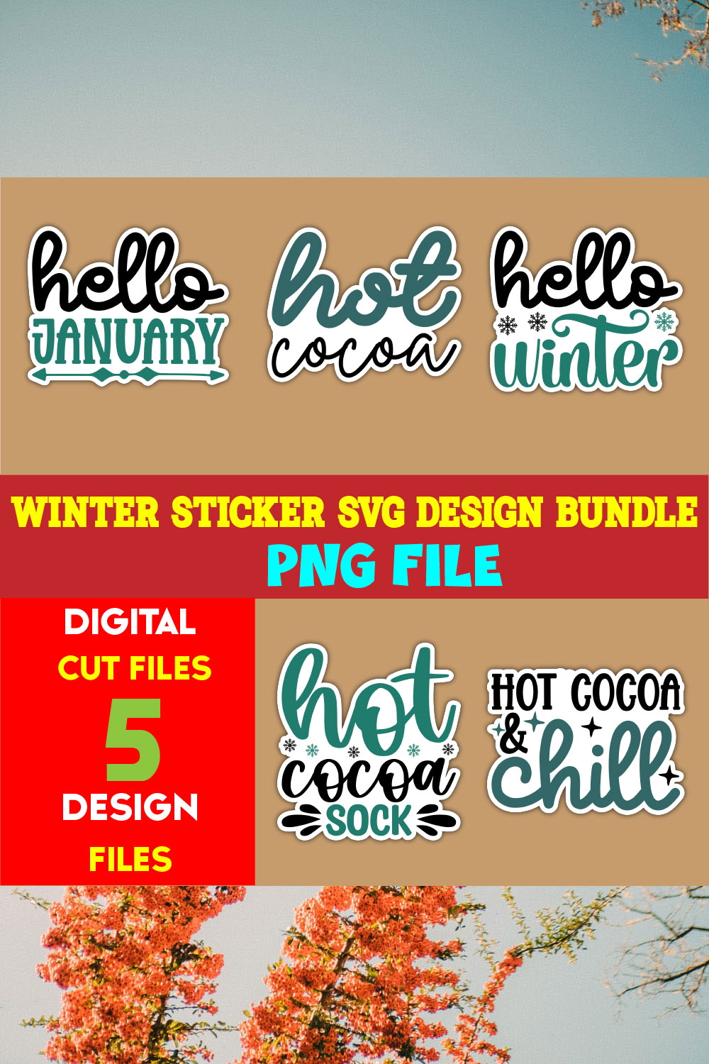 Winter Sticker T-shirt Design Bundle volume -04 pinterest preview image.