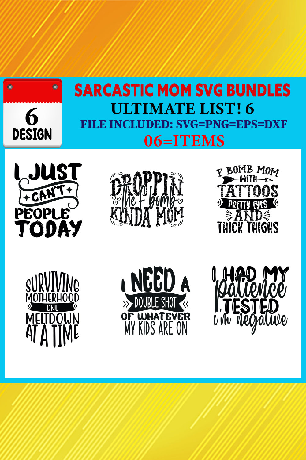 Sarcastic Mom T-shirt Design Bundle Vol-02 pinterest preview image.