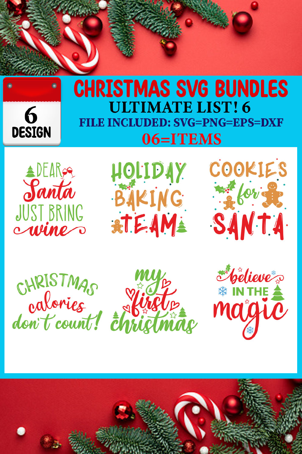 Christmas SVG T-shirt Design Bundle pinterest preview image.