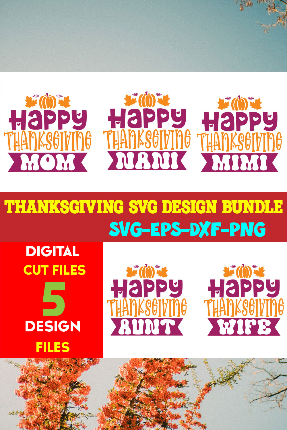 Thanksgiving T-shirt Design Bundle Vol-15 pinterest preview image.