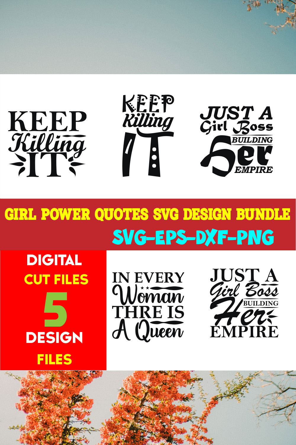 Girl Power Quotes T-shirt Design Bundle Vol-03 pinterest preview image.