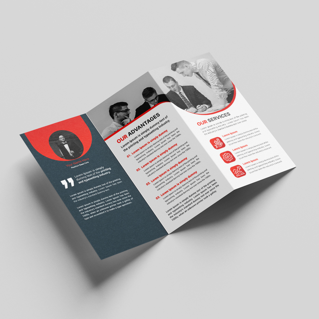 Red Trifold Brochure Template Design preview image.