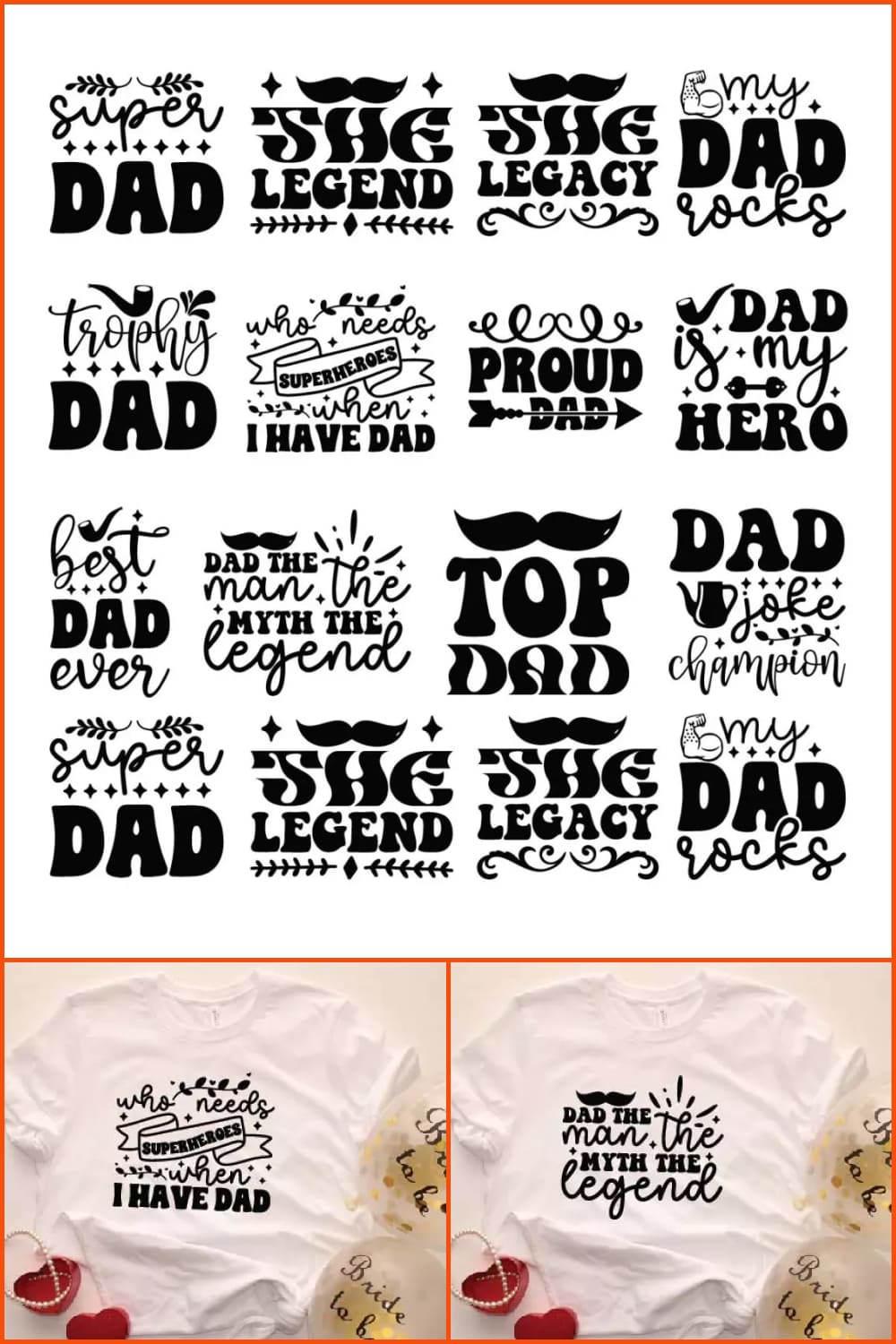 Cute inscriptions in black text about dad on a white background.