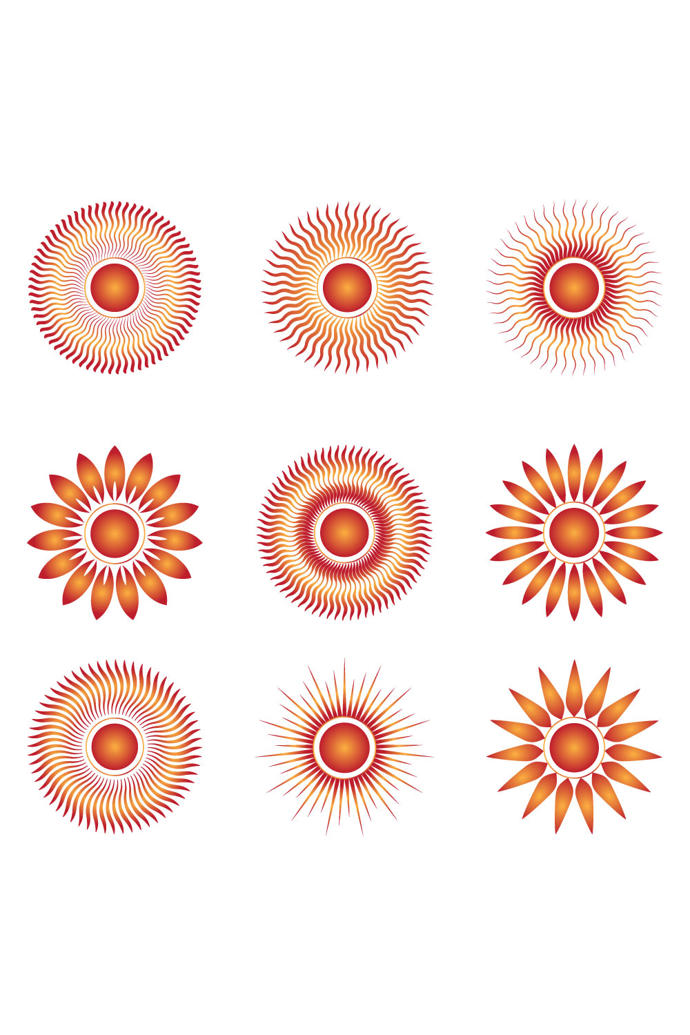 Abstract Vector 9 Different Sun Logo Set pinterest preview image.