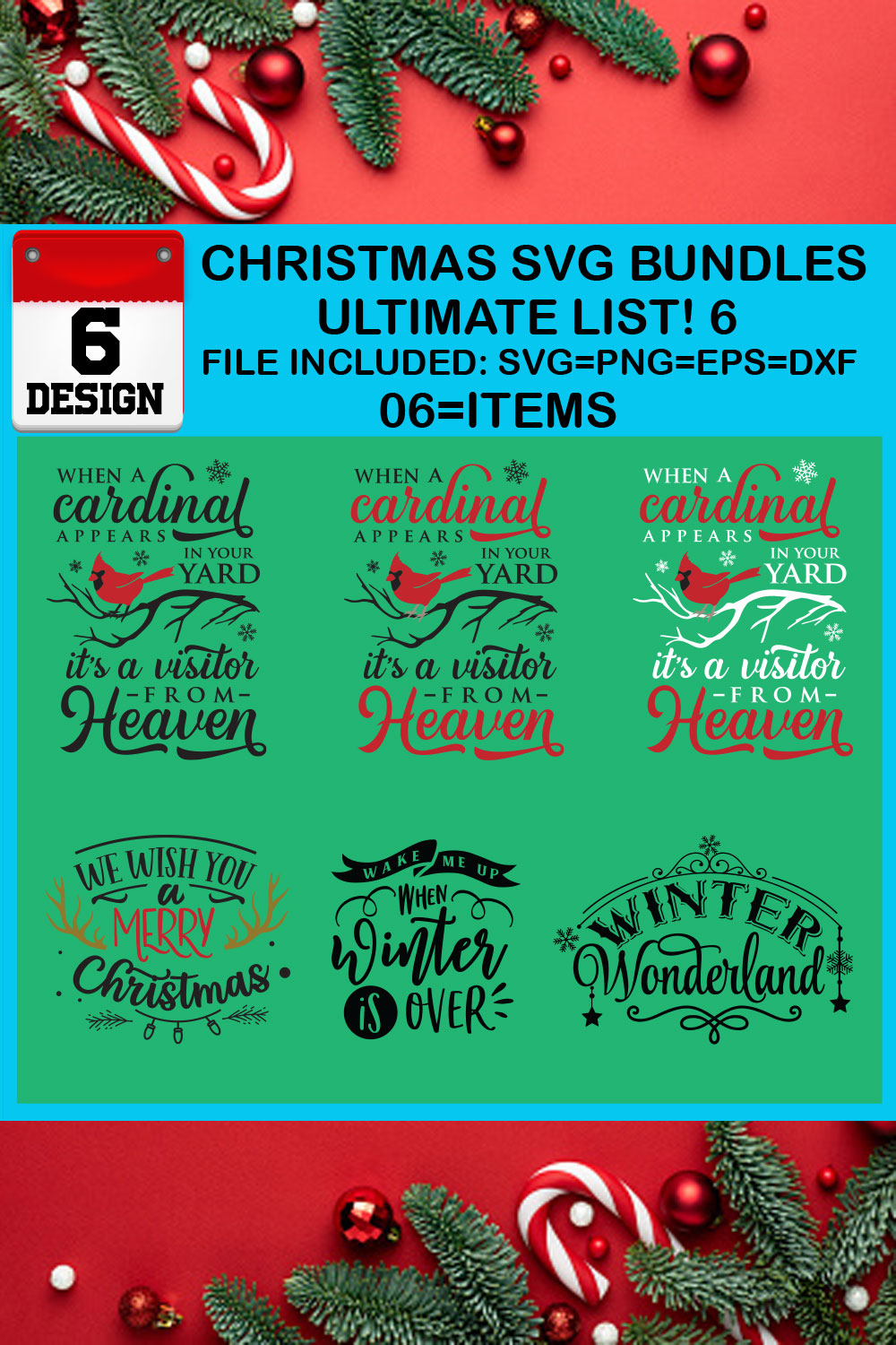 Christmas T-shirt SVG Design Bundles Ultimate List 6 Files pinterest preview image.