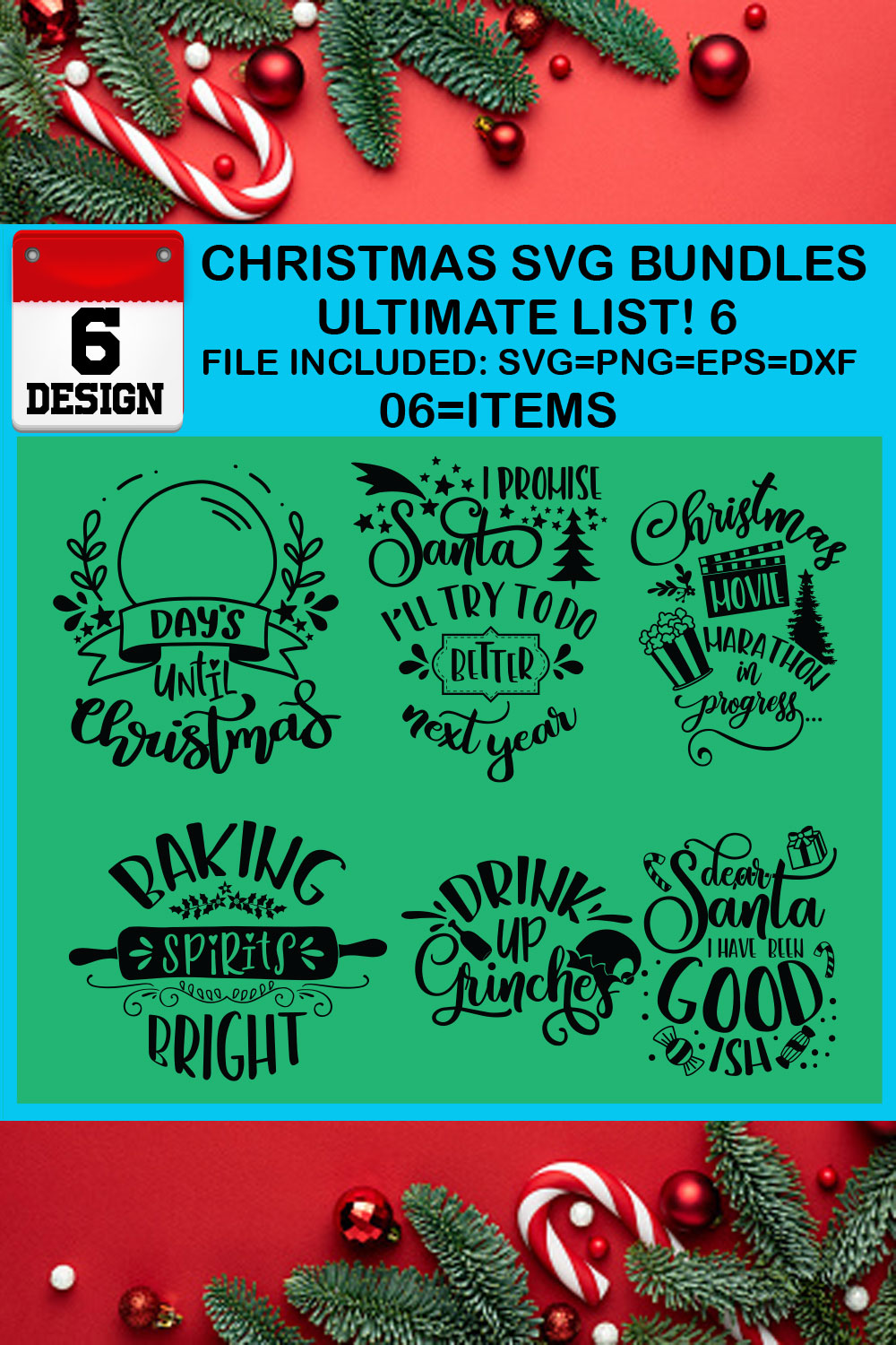 Christmas T-shirt SVG Design Bundles Ultimate List 6 Files pinterest preview image.