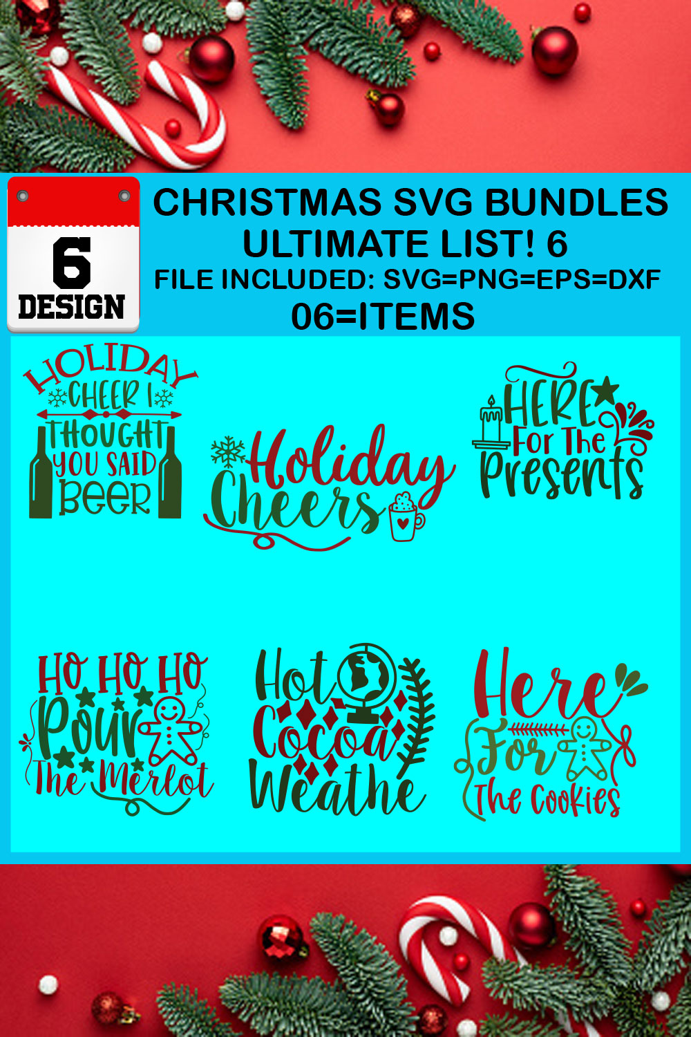 Christmas T-shirt SVG Design Bundles Ultimate List 6 Files pinterest preview image.