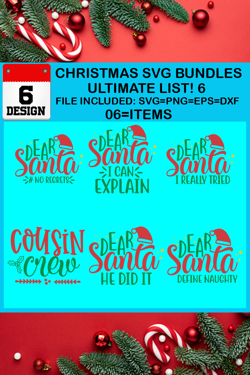 Christmas T-shirt SVG Design Bundles Ultimate List 6 Files pinterest preview image.