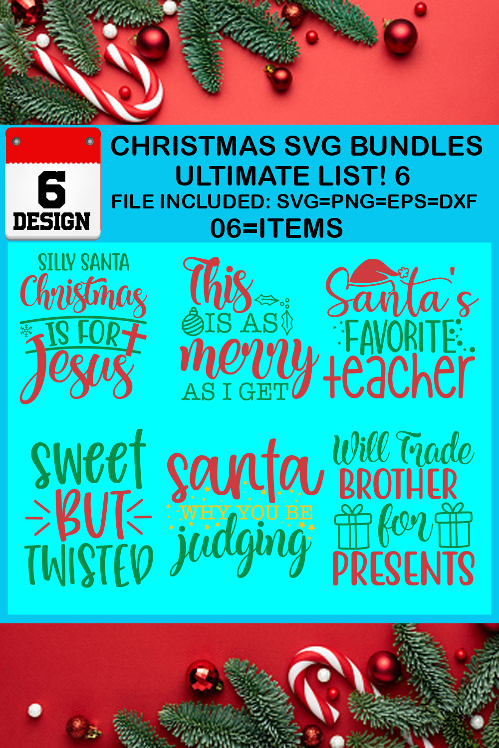 Christmas T-shirt SVG Design Bundles Ultimate List 6 Files pinterest preview image.