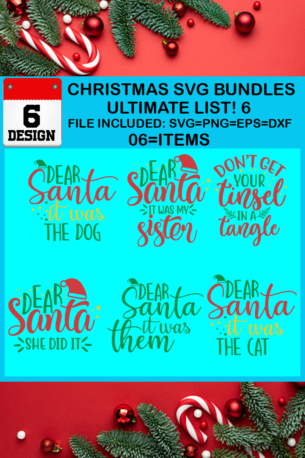 Christmas T-shirt SVG Design Bundles Ultimate List 6 Files pinterest preview image.