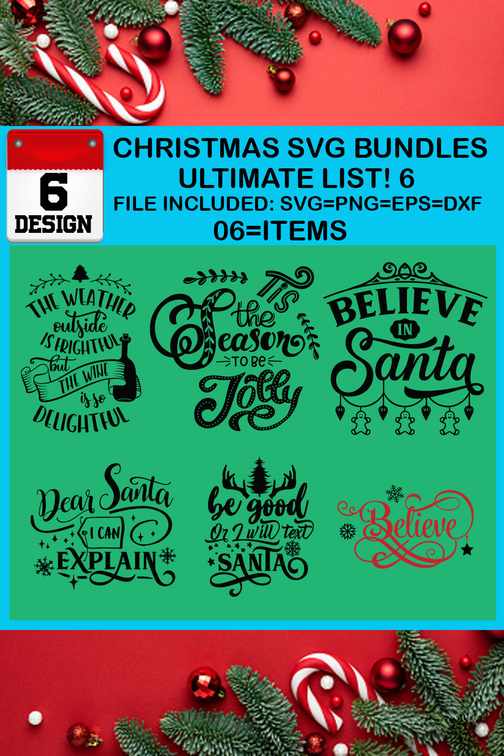 Christmas T-shirt SVG Design Bundles Ultimate List 6 Files pinterest preview image.