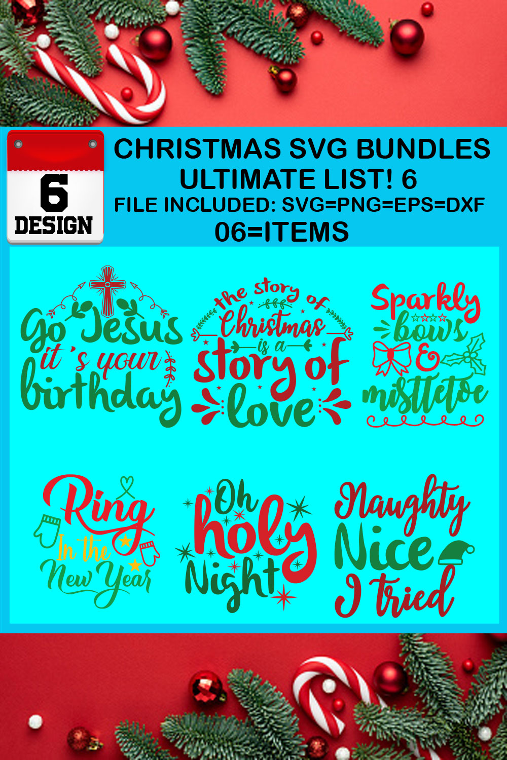 Christmas T-shirt SVG Design Bundles Ultimate List 6 Files pinterest preview image.