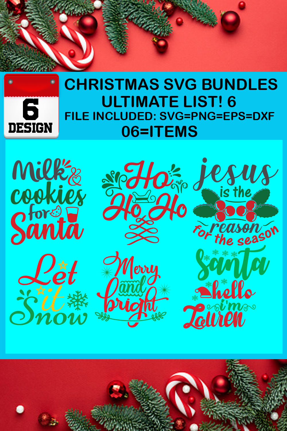 Christmas T-shirt SVG Design Bundles Ultimate List 6 Files pinterest preview image.