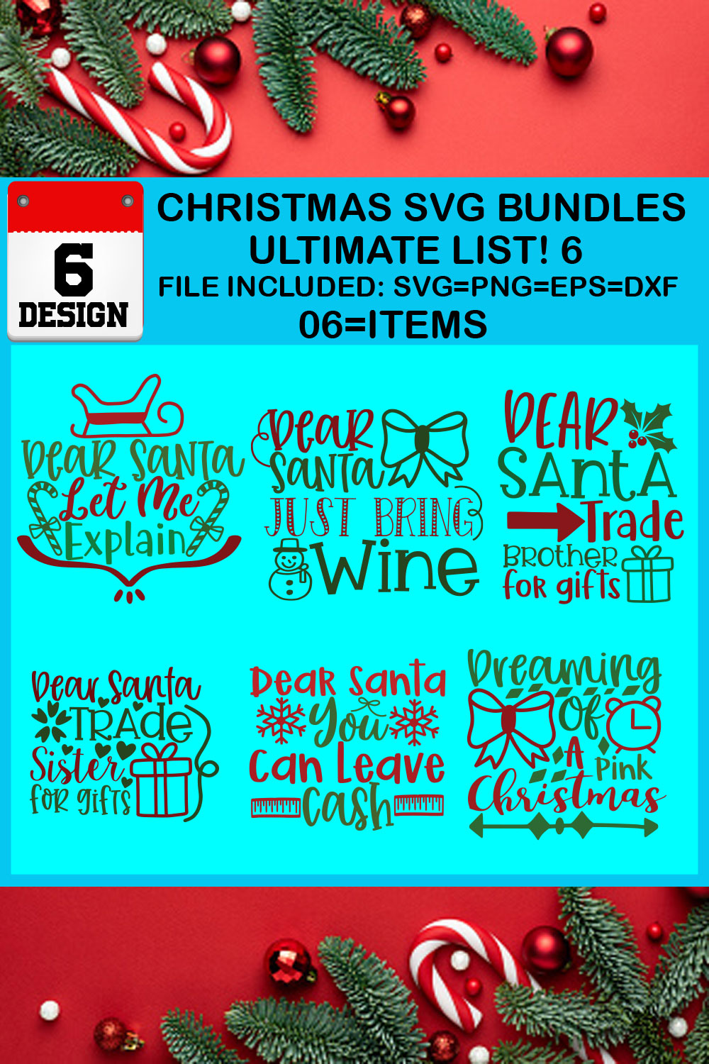 Christmas T-shirt SVG Design Bundles Ultimate List 6 Files pinterest preview image.