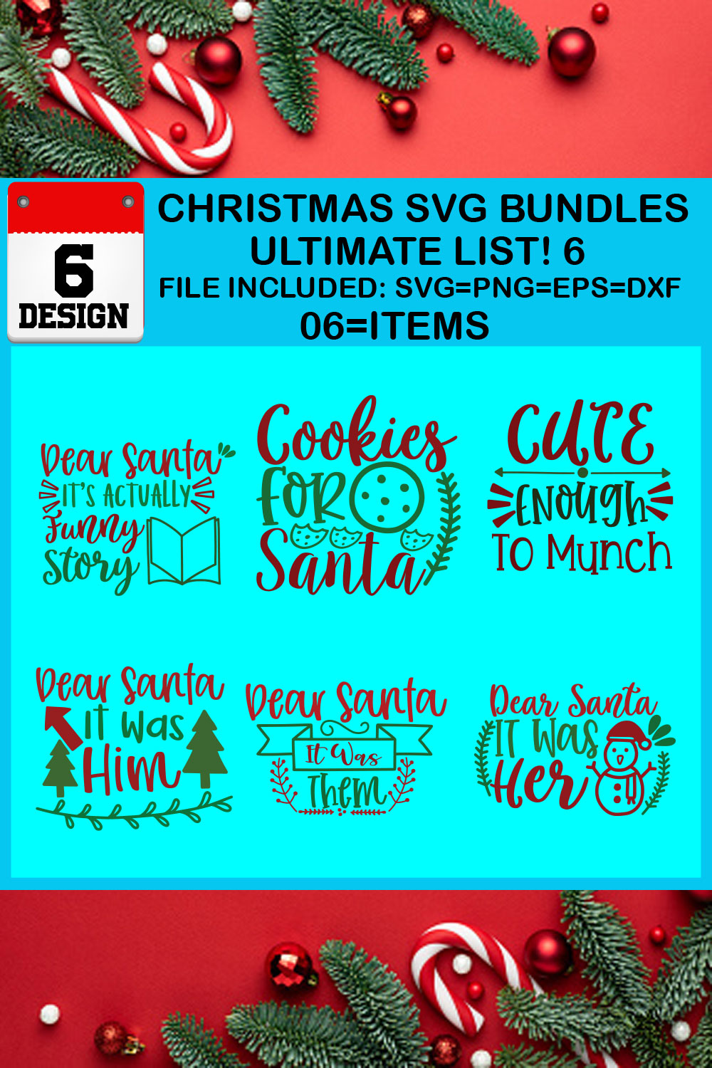 Christmas T-shirt SVG Design Bundles Ultimate List 6 Files pinterest preview image.