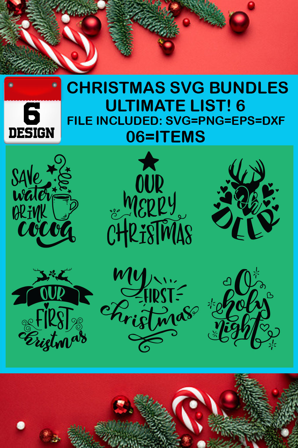 Christmas T-shirt SVG Design Bundles Ultimate List 6 Files pinterest preview image.