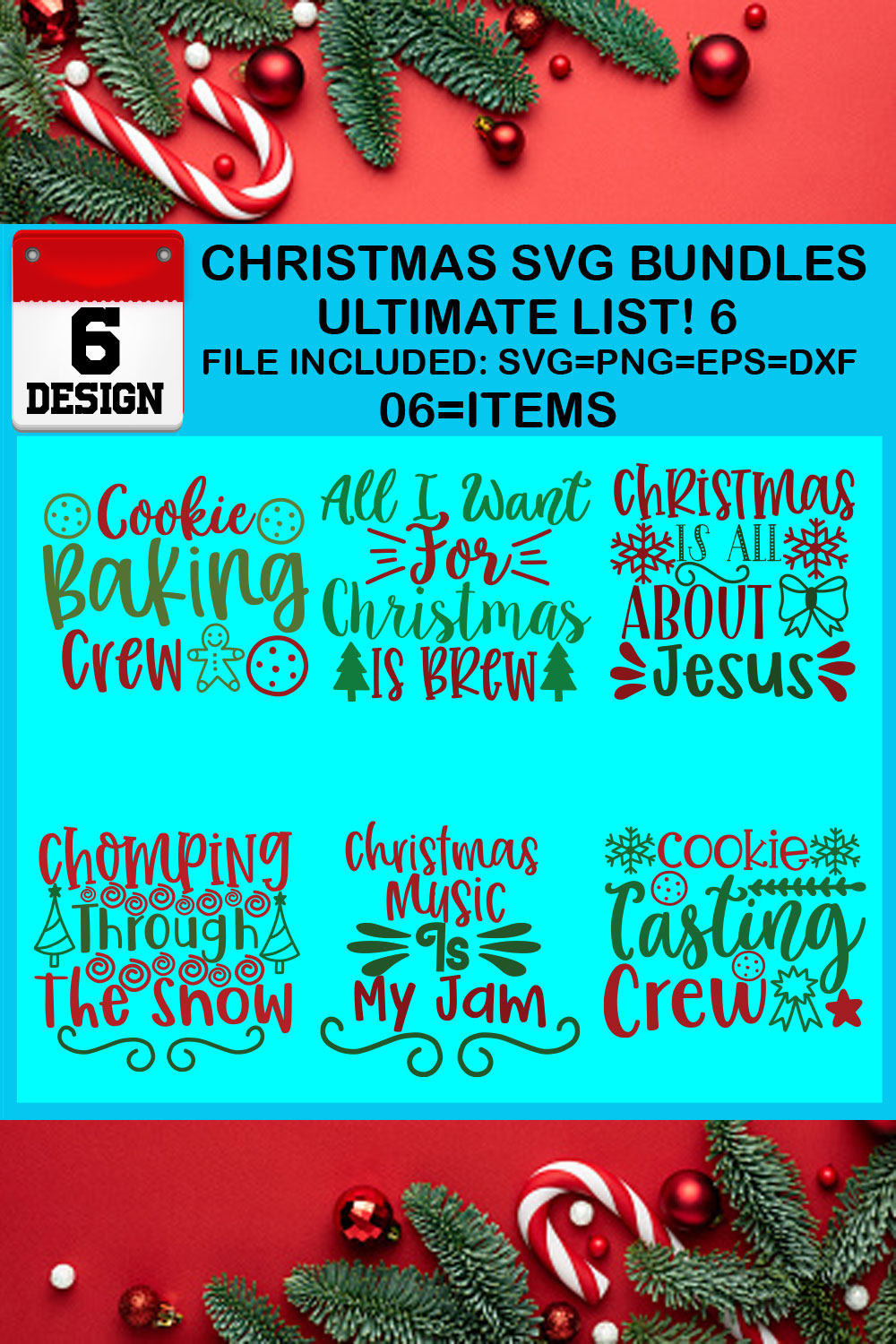 Christmas T-shirt SVG Design Bundles Ultimate List 6 Files pinterest preview image.