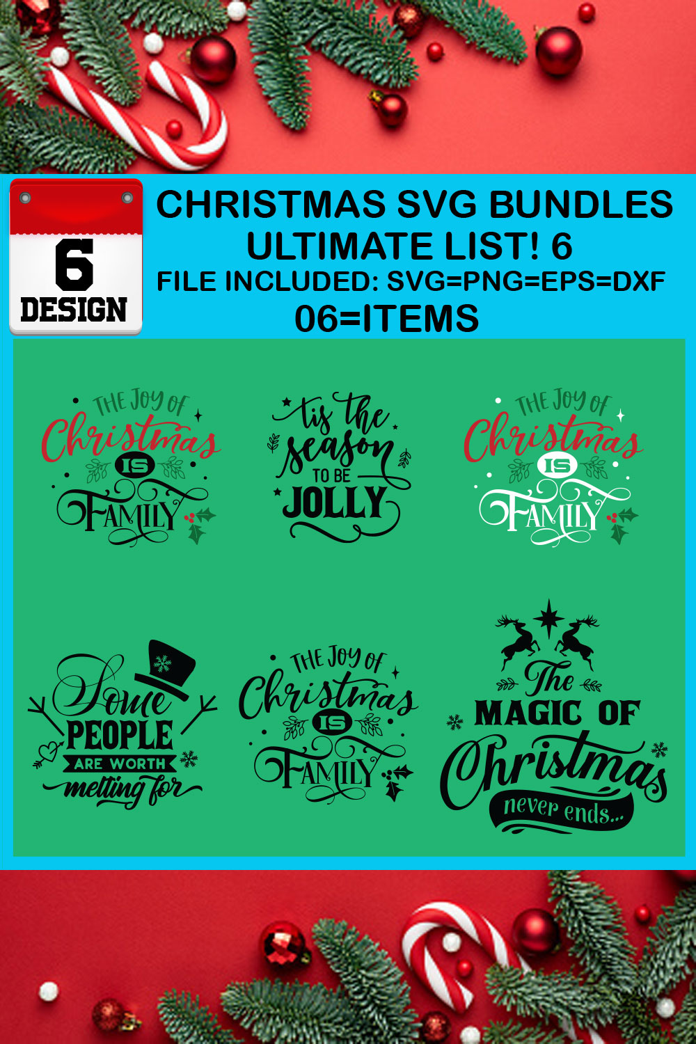 Christmas T-shirt SVG Design Bundles Ultimate List 6 Files pinterest preview image.