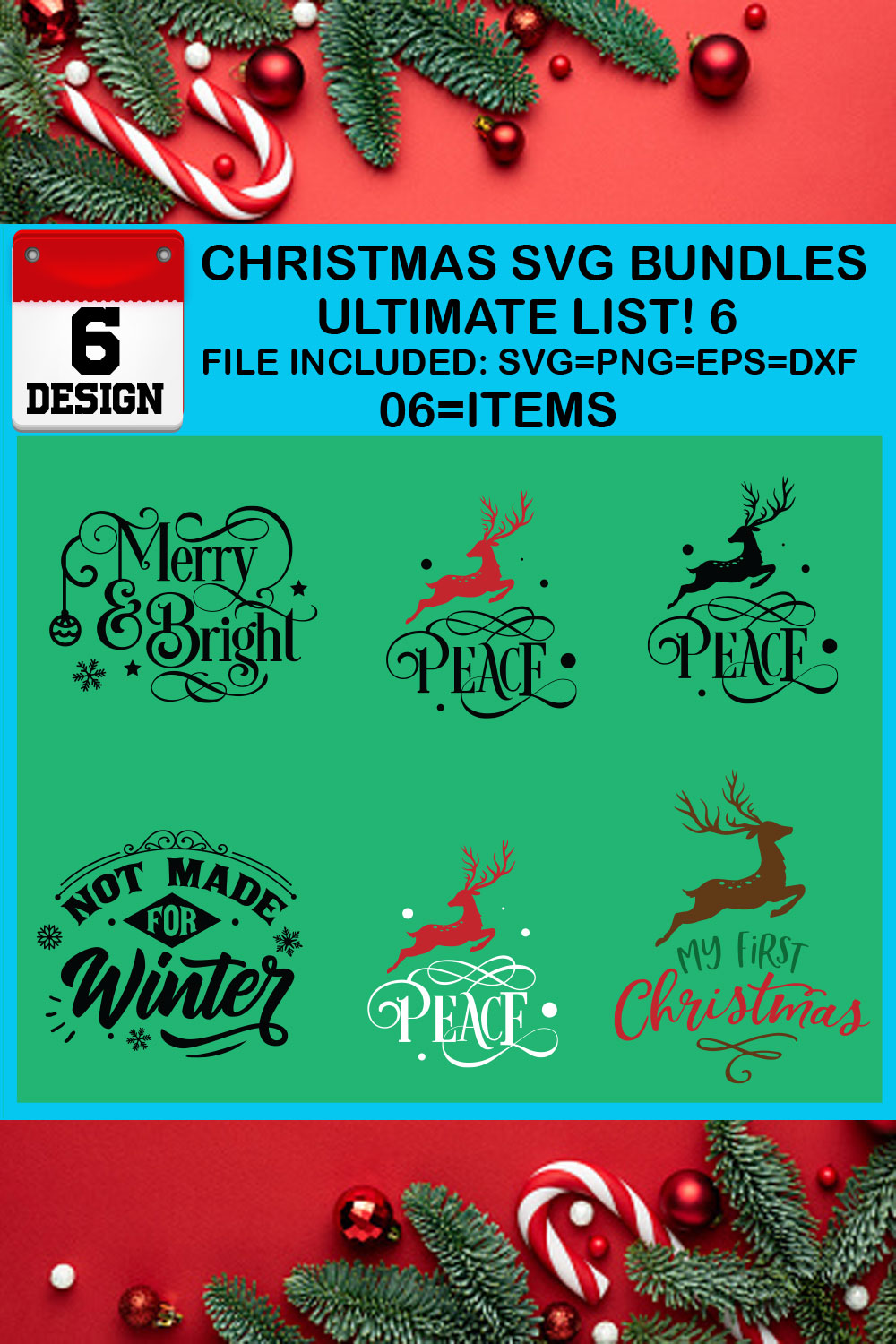 Christmas T-shirt SVG Design Bundles Ultimate List 6 Files pinterest preview image.