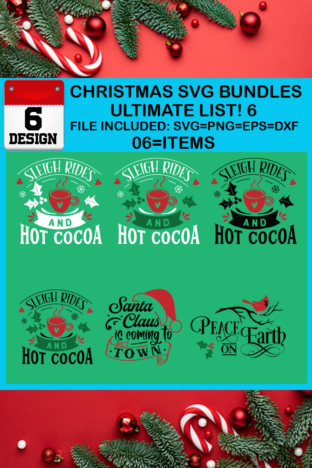 Christmas T-shirt SVG Design Bundles Ultimate List 6 Files pinterest preview image.