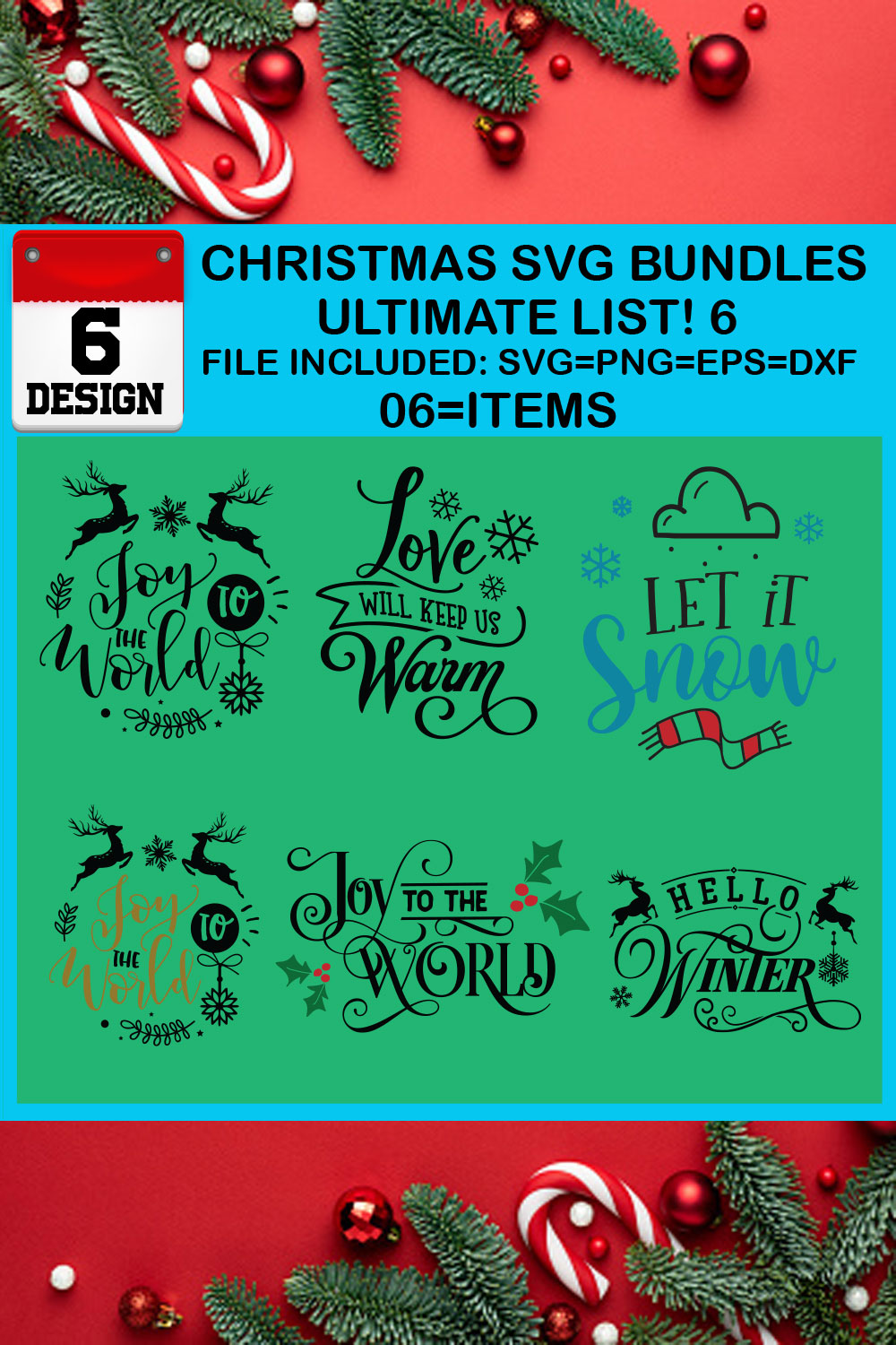 Christmas T-shirt SVG Design Bundles Ultimate List 6 Files pinterest preview image.