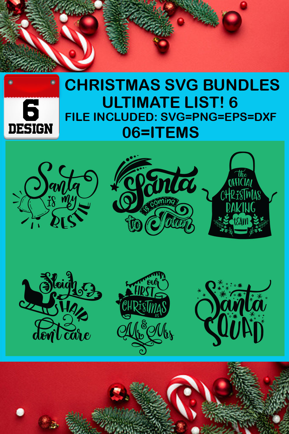 Christmas T-shirt SVG Design Bundles Ultimate List 6 Files pinterest preview image.