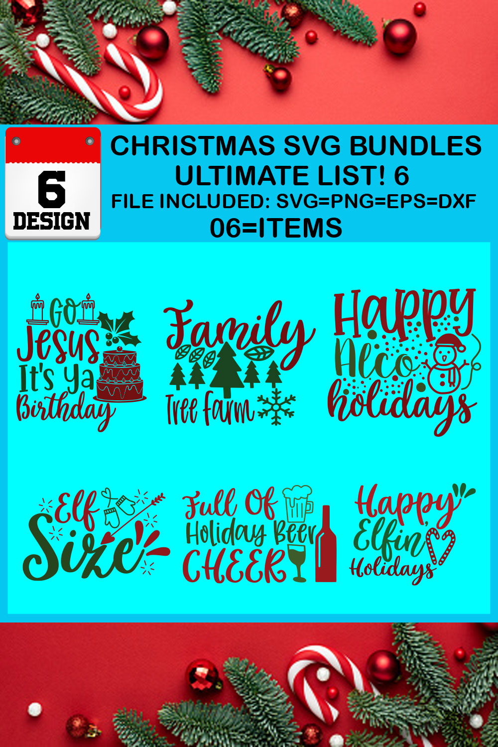 Christmas T-shirt SVG Design Bundles Ultimate List 6 Files pinterest preview image.