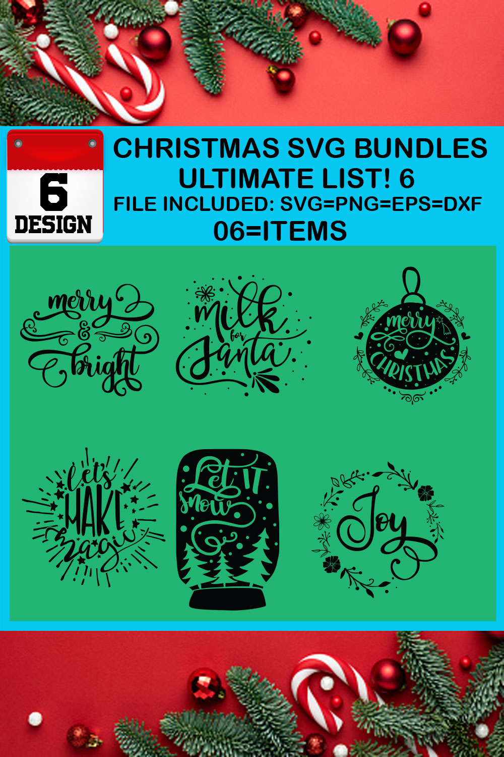 Christmas T-shirt SVG Design Bundles Ultimate List 6 Files pinterest preview image.