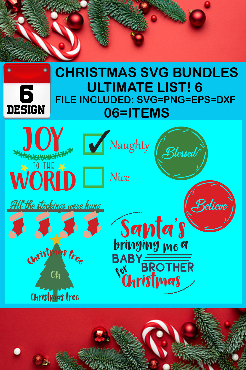 Christmas T-shirt SVG Design Bundles pinterest preview image.