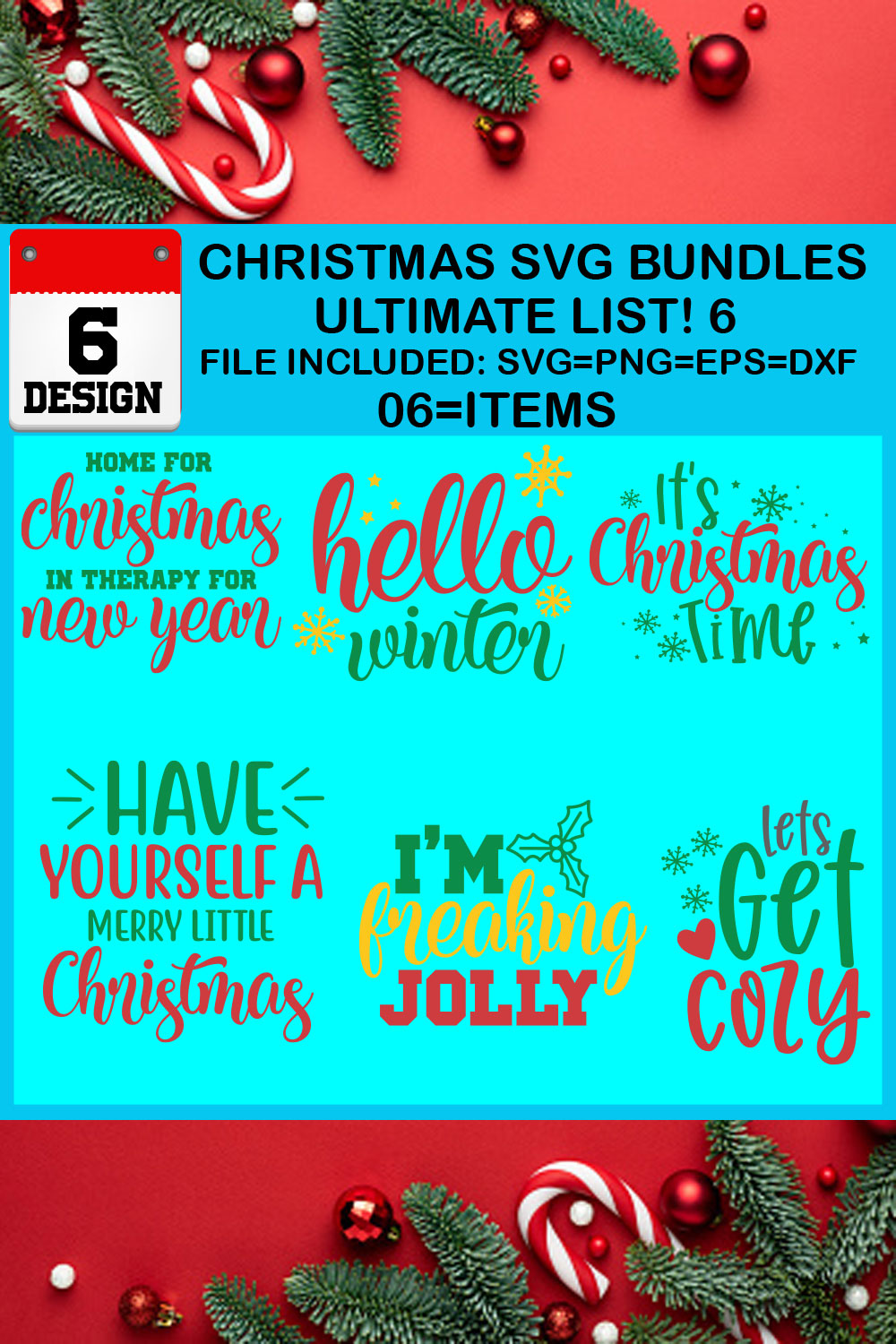 Christmas T-shirt SVG Design Bundles Ultimate List 6 Files pinterest preview image.