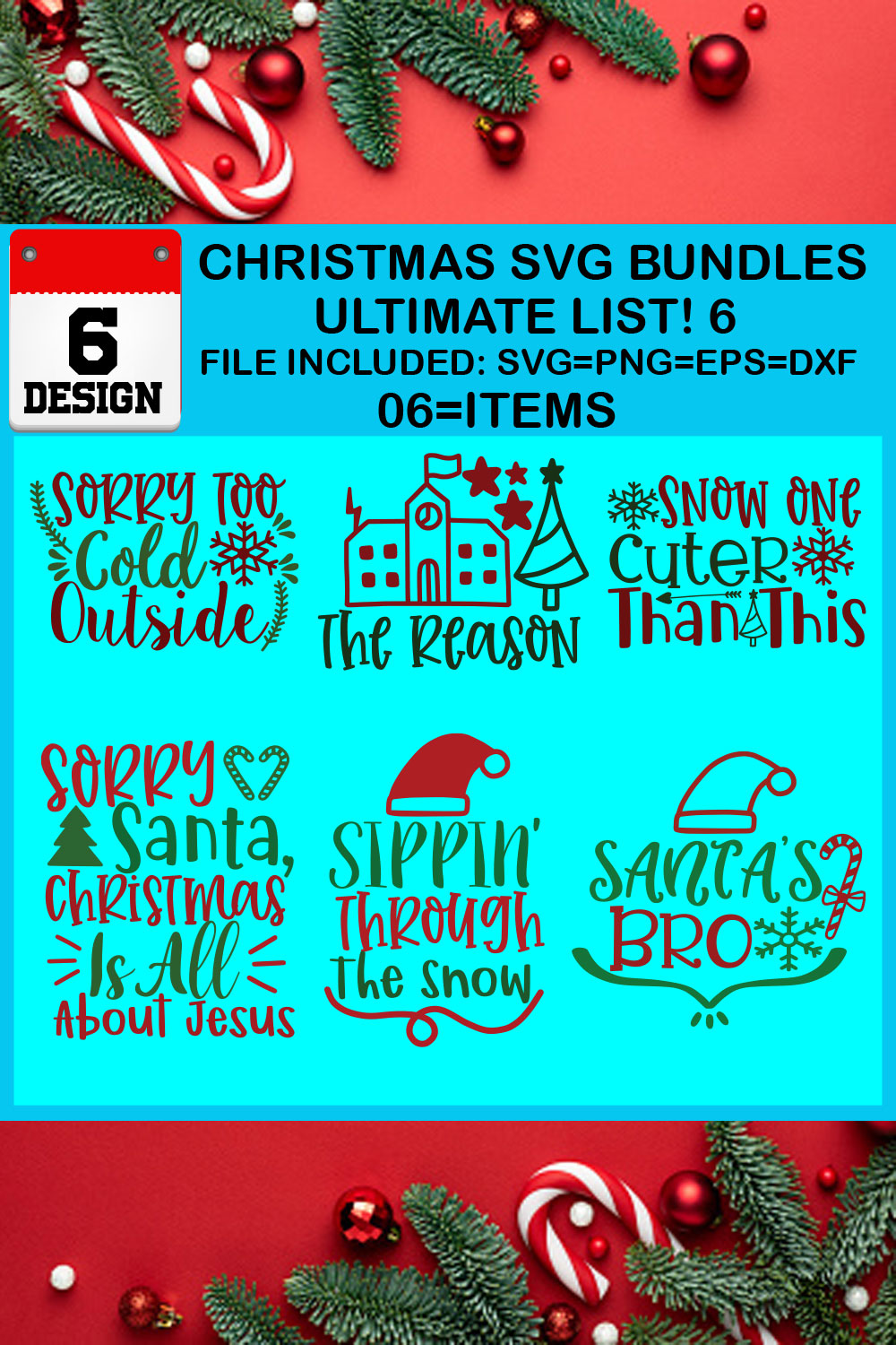 Christmas T-shirt SVG Design Bundles Ultimate List 6 Files pinterest preview image.