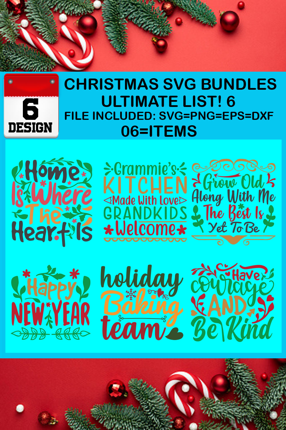 Christmas T-shirt SVG Design Bundles Ultimate List 6 Files pinterest preview image.