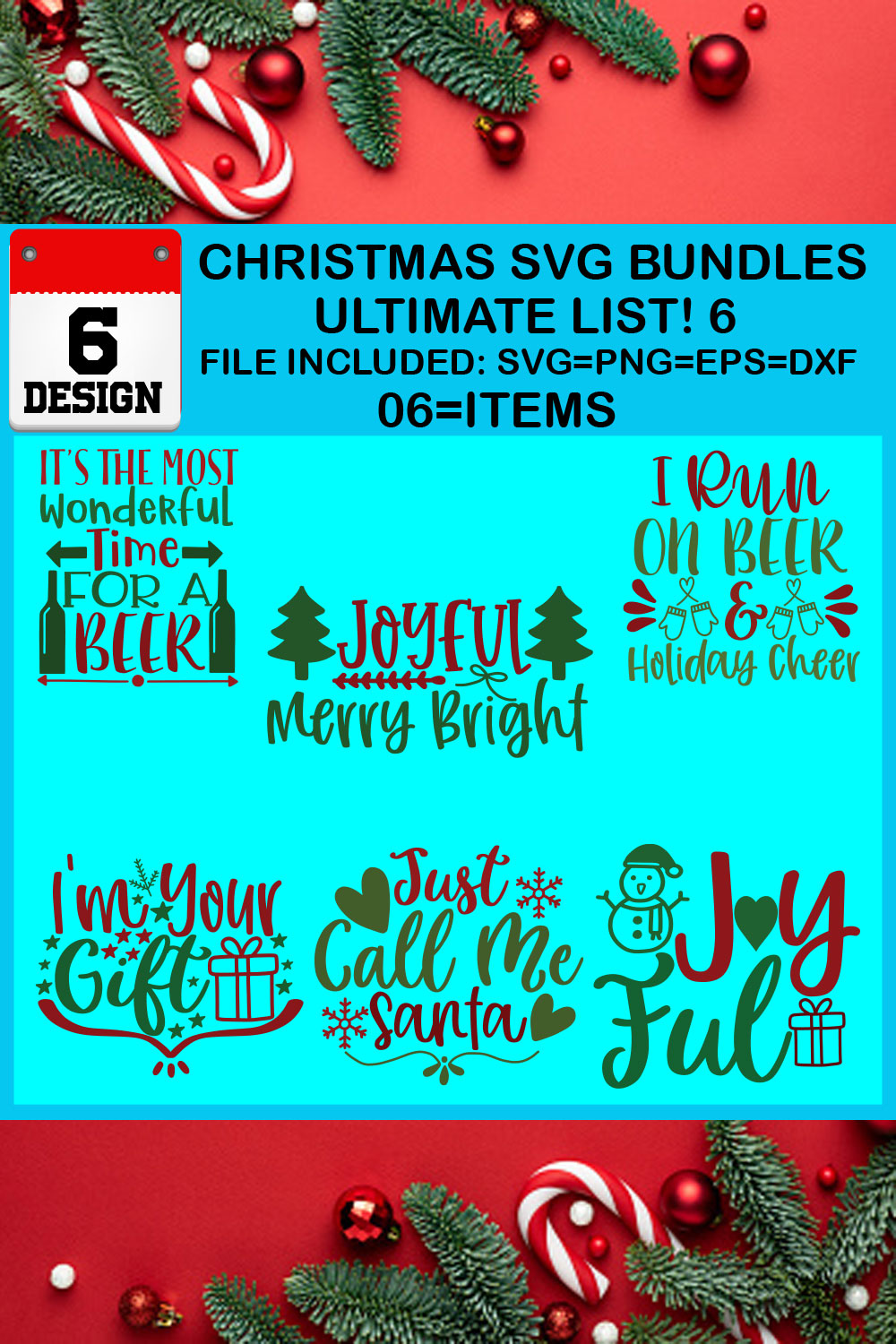 Christmas T-shirt SVG Design Bundles Ultimate List 6 Files pinterest preview image.