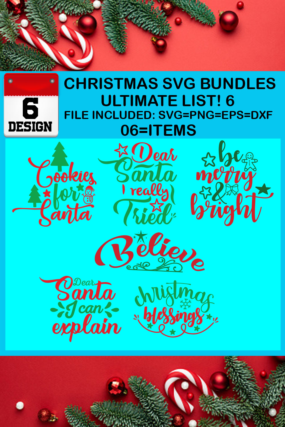 Christmas T-shirt SVG Design Bundles Ultimate List 6 Files pinterest preview image.