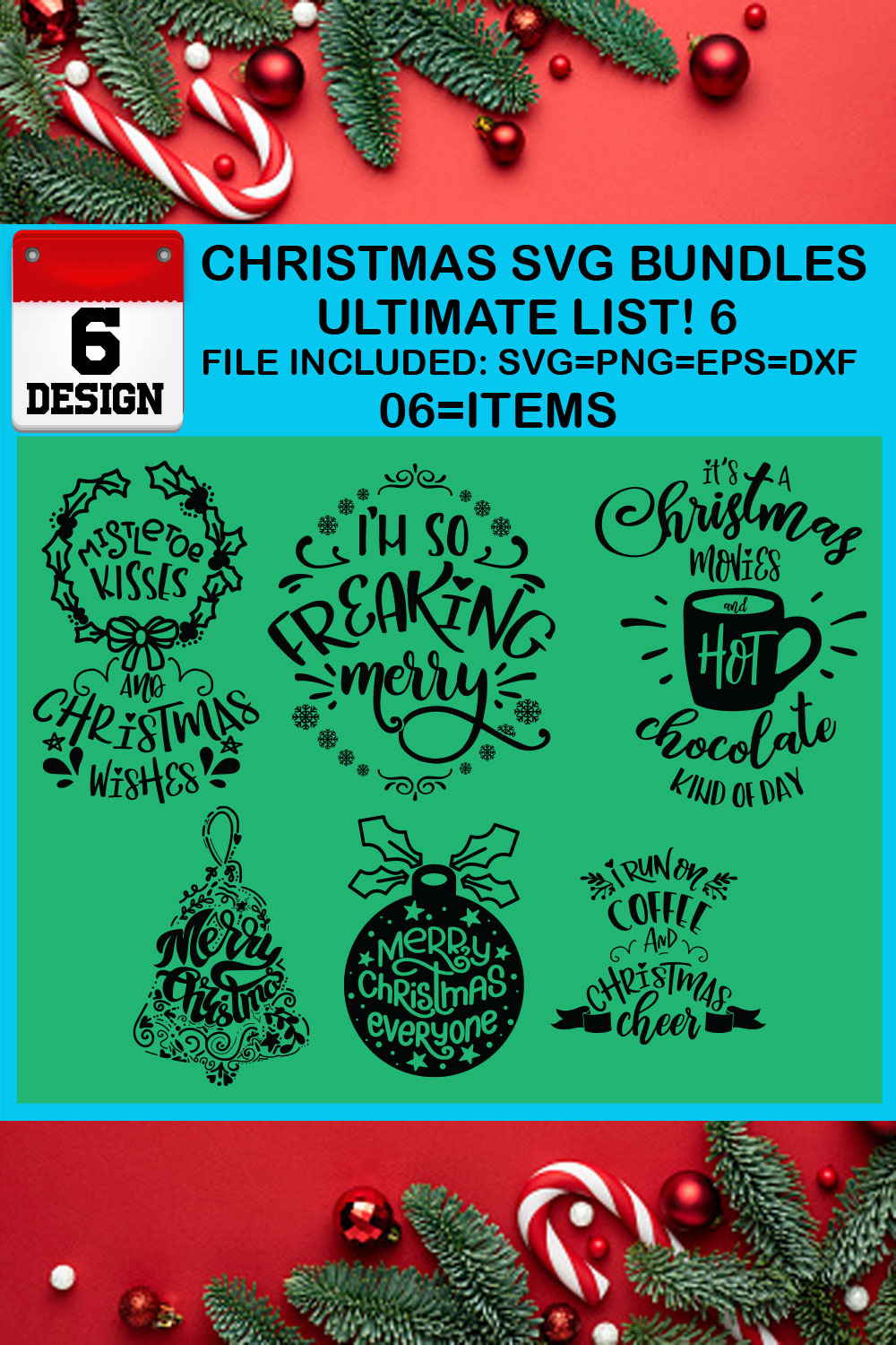 Christmas T-shirt SVG Design Bundles Ultimate List 6 Files pinterest preview image.