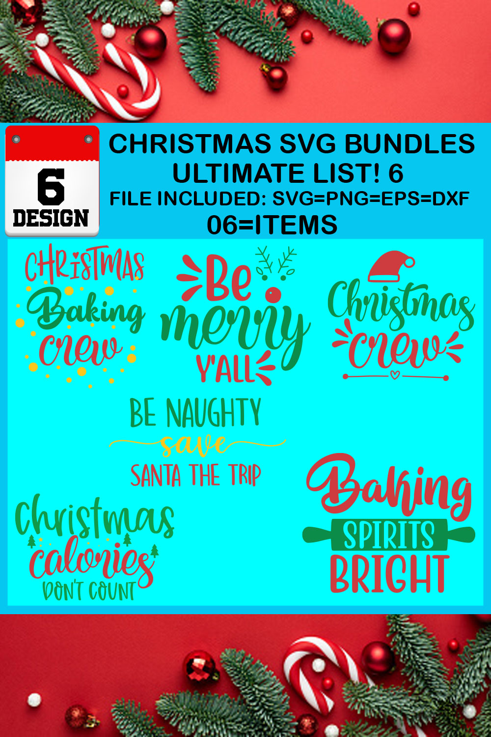 Christmas T-shirt SVG Design Bundles Ultimate List 6 Files pinterest preview image.