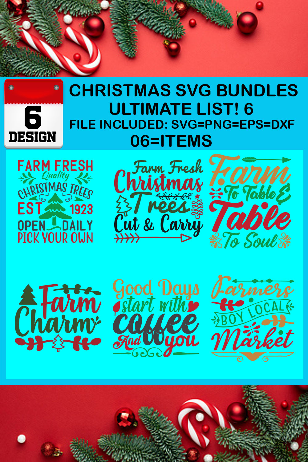 Christmas T-shirt SVG Design Bundles Ultimate List 6 Files pinterest preview image.