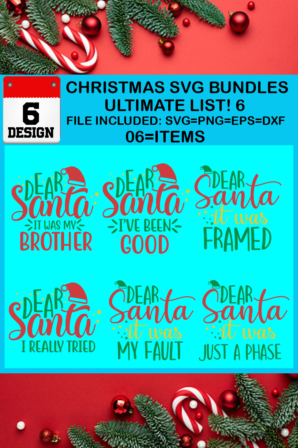 Christmas T-shirt SVG Design Bundles Ultimate List 6 Files pinterest preview image.