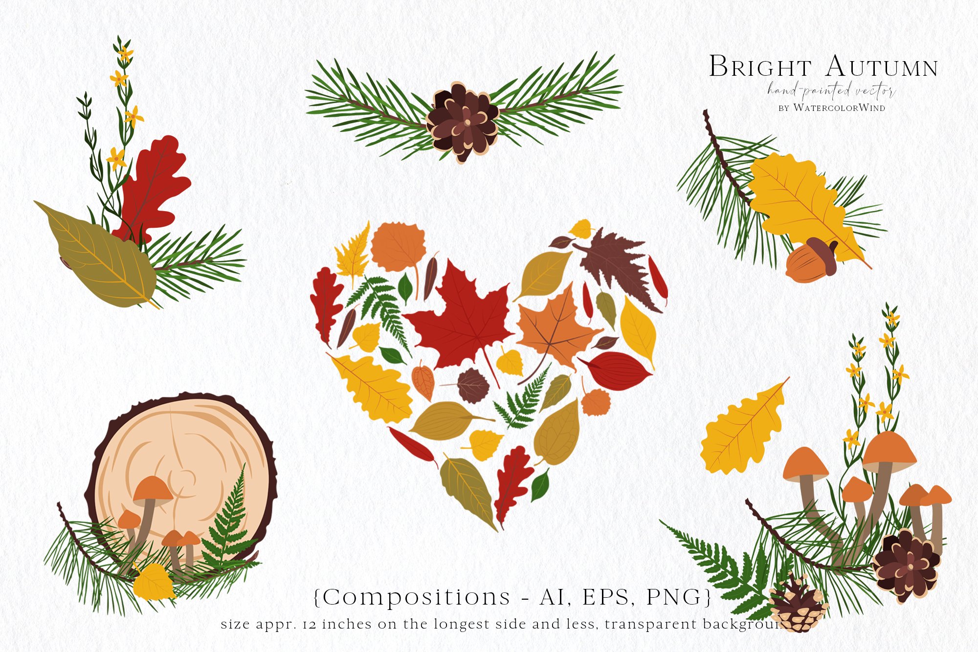 Fall floral vector leaves clipart preview image.