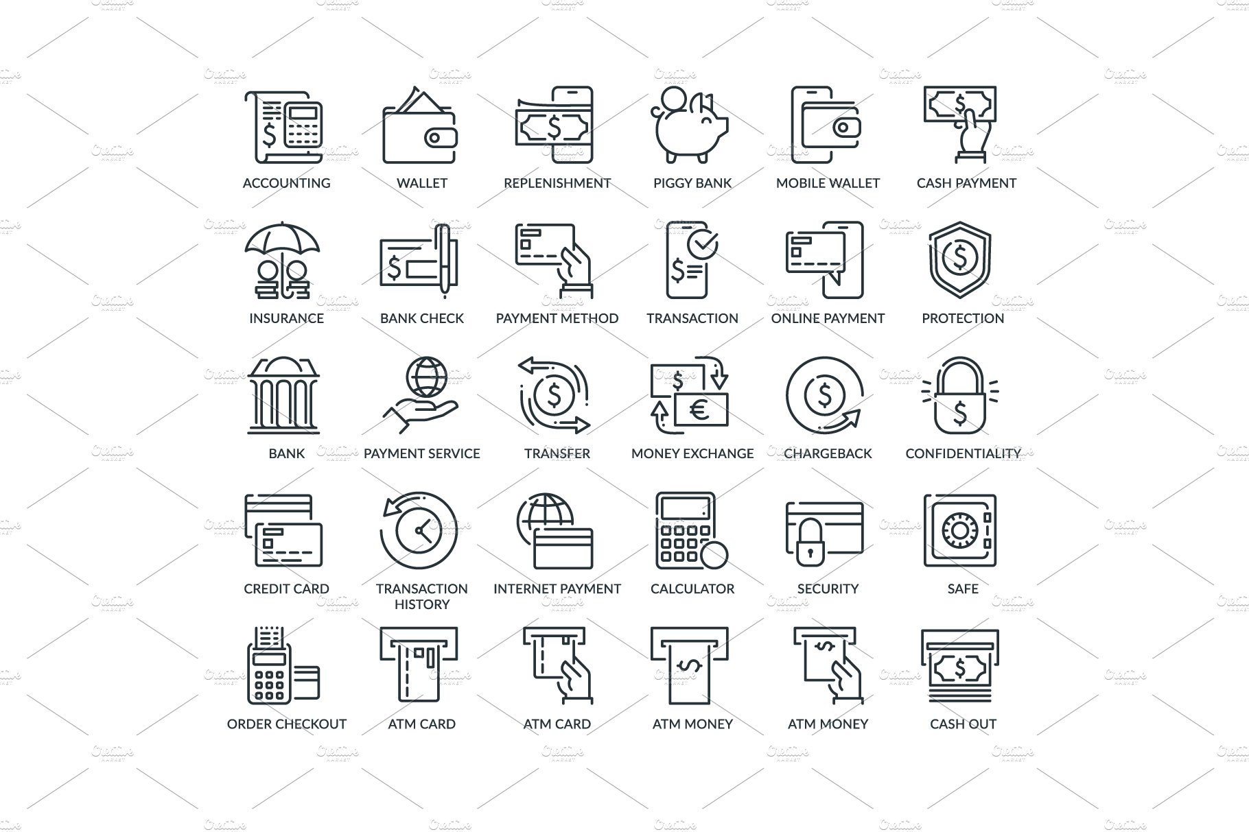 Banking Services Icons preview image.