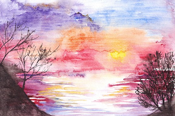 Buy Sunset landscape handmaded painting Handmade Painting by SARJANA  DESHMA. Code:ART_6605_38109 - Paintings for Sale online in India.