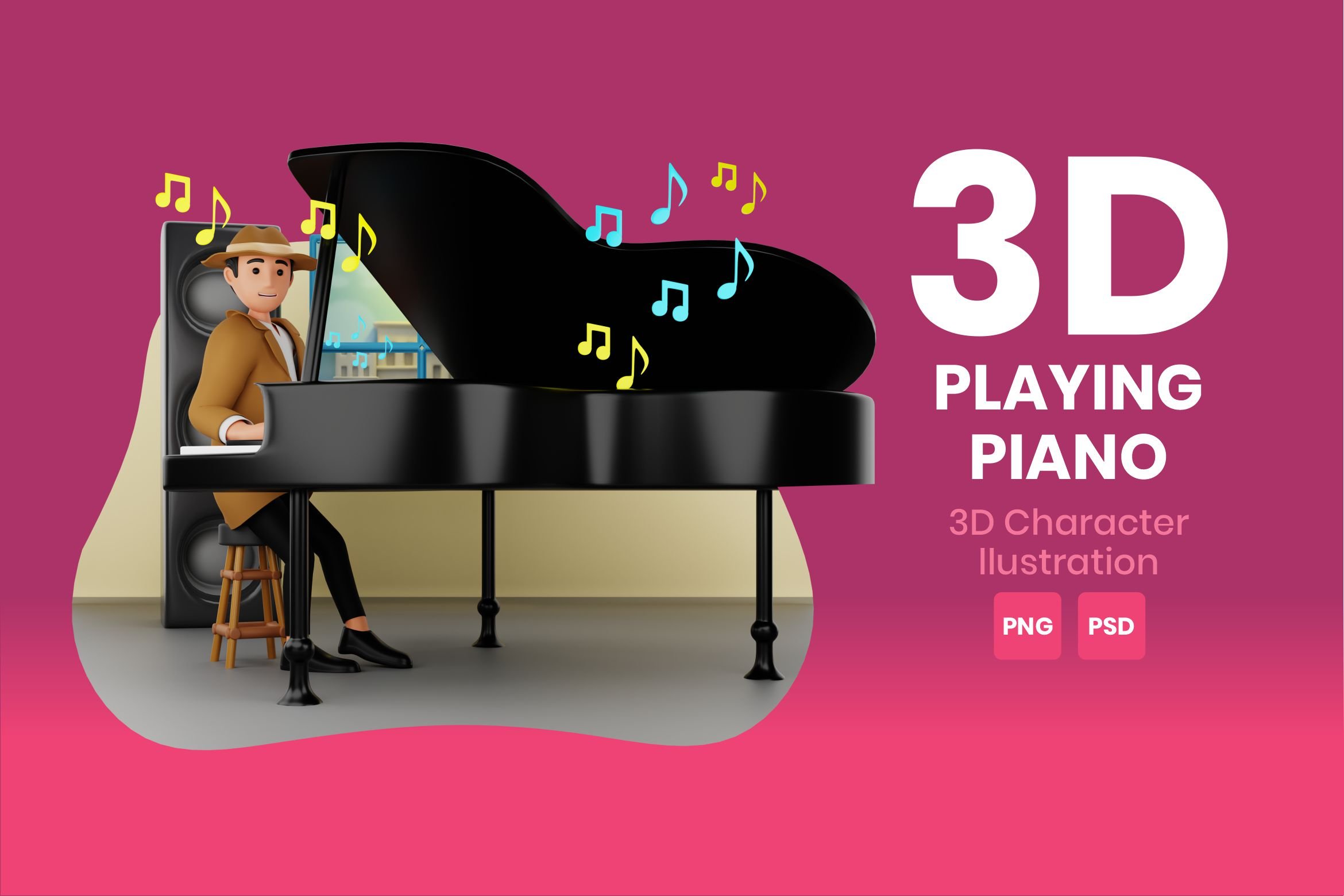 Playing Piano 3D Character cover image.