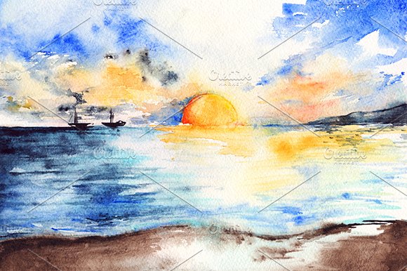 Watercolor Sunset Heart Summer Beach Ai Generative, Sunset, Beach, Palm PNG  Transparent Image and Clipart for Free Download