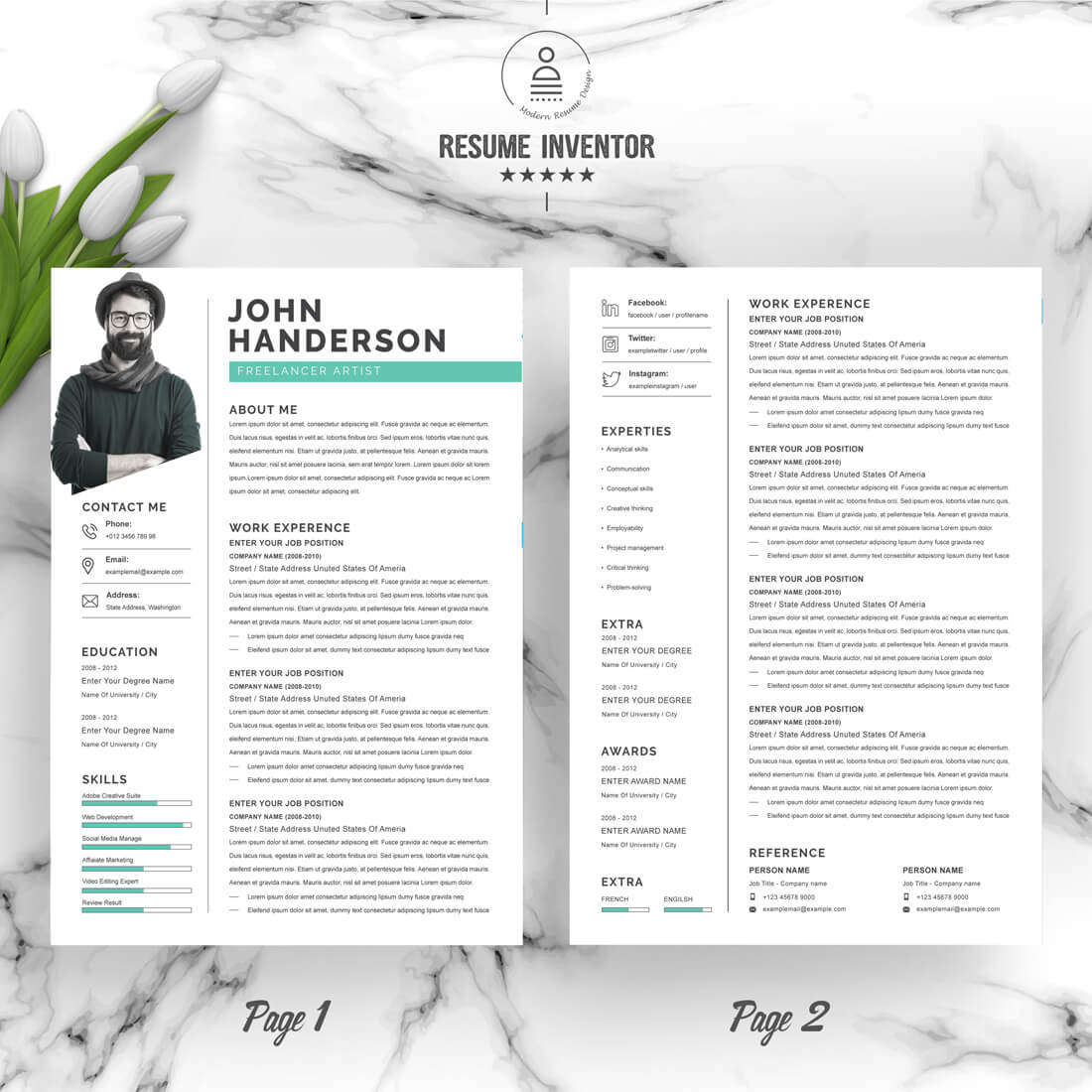 Freelancer Artist Resume Template | Resume and Cover | Modern Resume Template [MS Word Format] preview image.