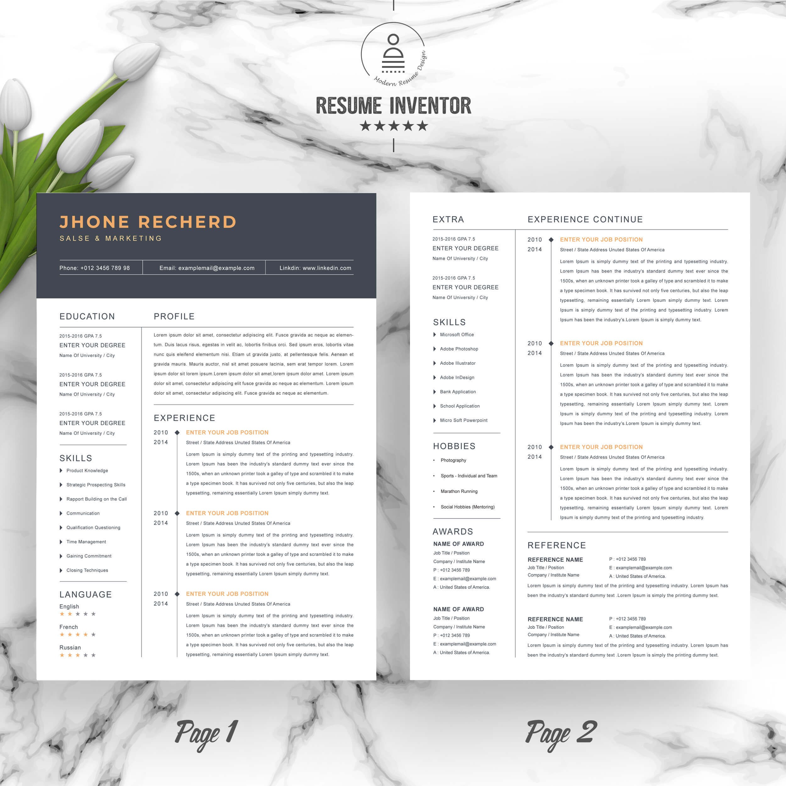Sales & Marketing Resume Template | Modern Resume Template With Cover Letter preview image.