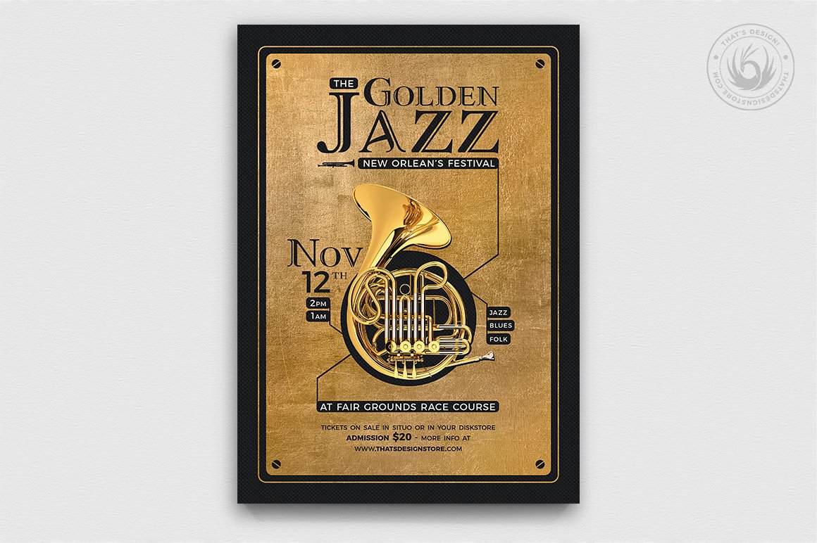 Golden Jazz Flyer Template V4 cover image.