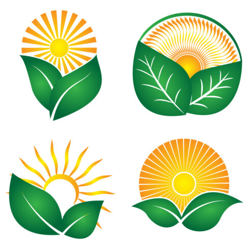 Green Nature Farm Logo Design Set Abstract Vector Sun and Leaf Logo cover image.