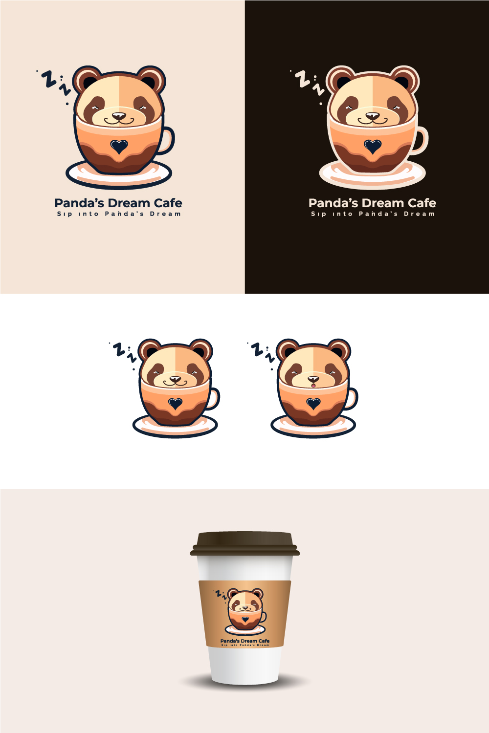 Panda's Dream Cafe Logo Design pinterest preview image.