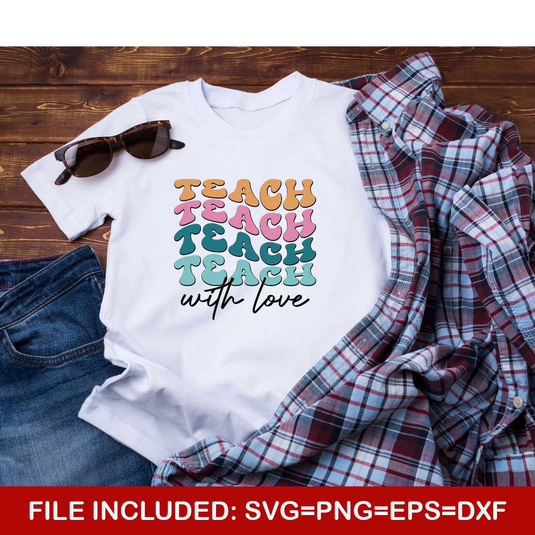 Teach With Love Teacher's Day T-shirt Design preview image.