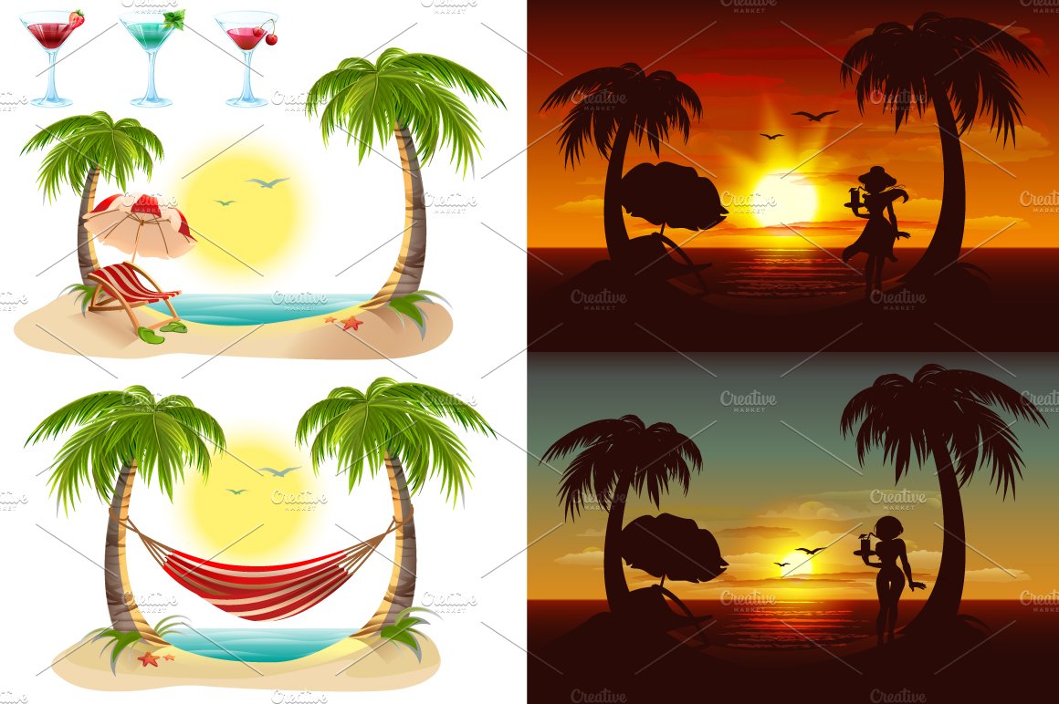 Evening sunset on tropical island cover image.
